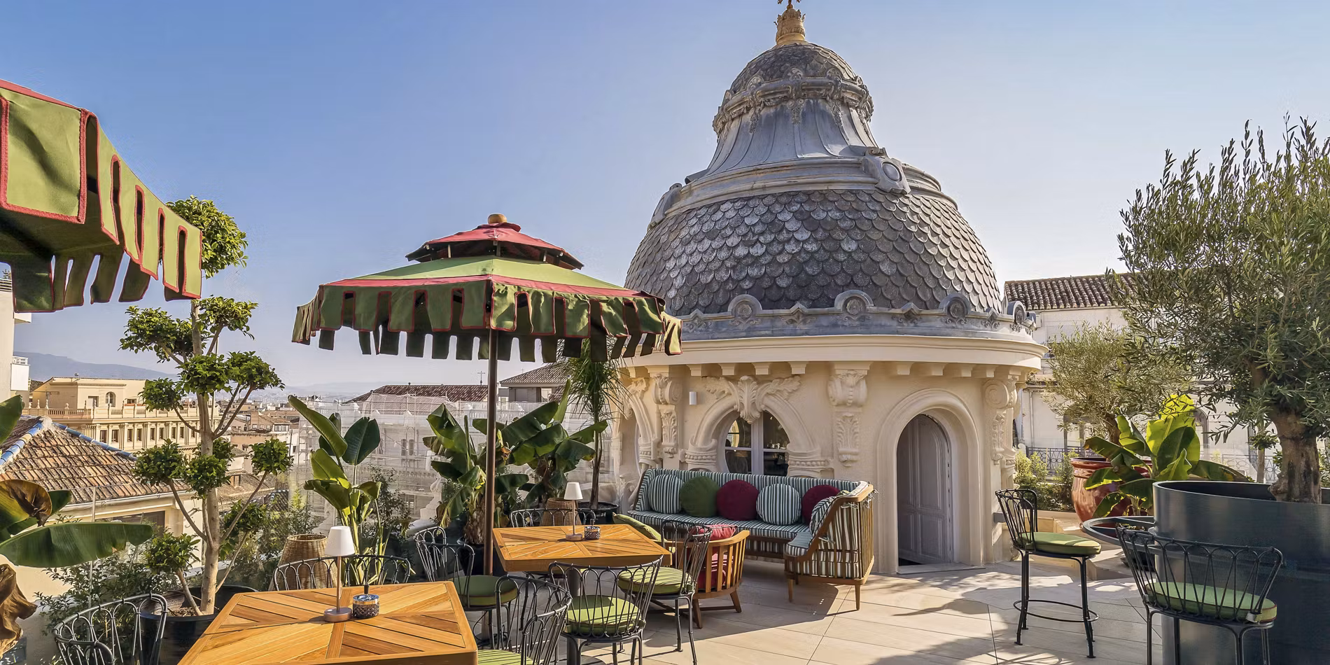Rooftop terrace bar at Palacio Gran Vía with views over Granada