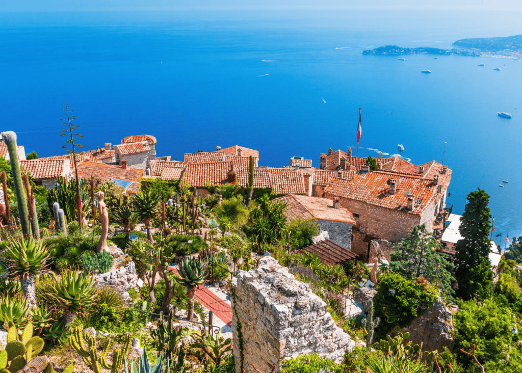 Panoramic view of Èze village above the Mediterranean Sea on the French Riviera in southern France