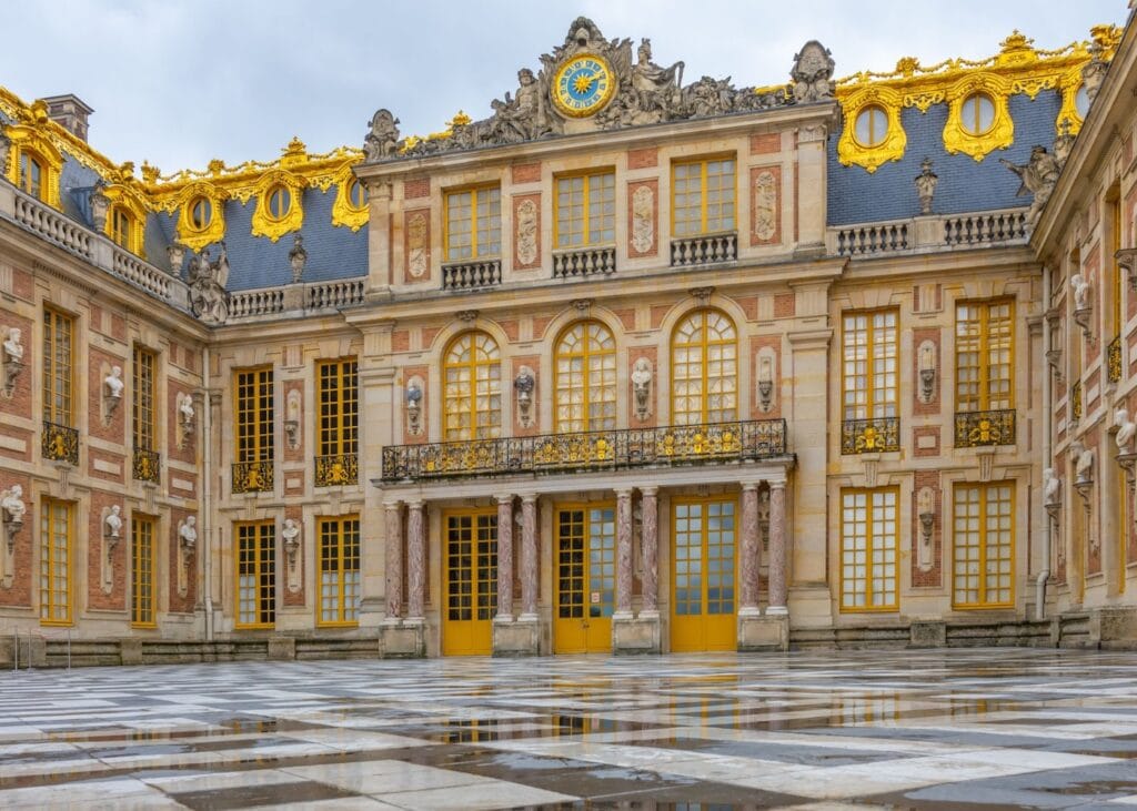 Exterior facade of the Palace of Versailles in Versailles, France