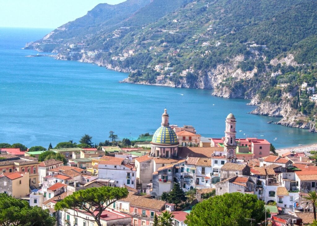 Panoramic view of Vietri sul Mare overlooking the Bay of Salerno.