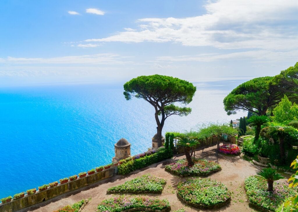 Lush gardens and panoramic sea views from Villa Rufolo in Ravello.